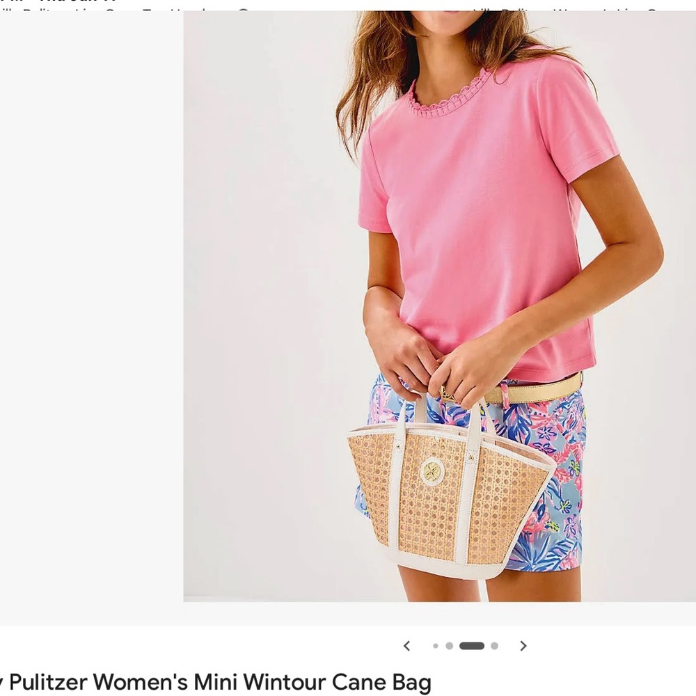 Lilly Pulitzer Mini Wintour Cane Tote in Natural and White